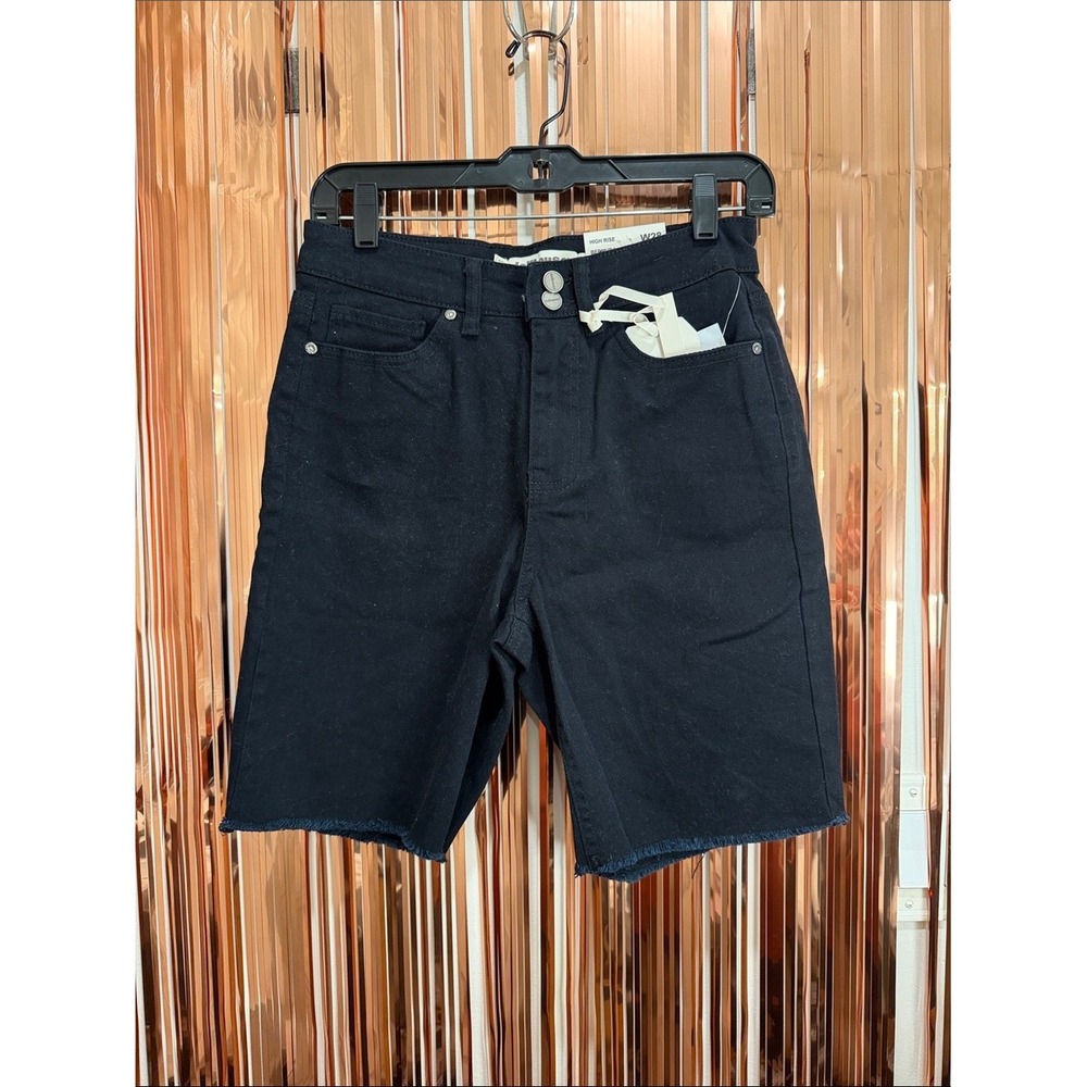 Dollhouse Black Raw Hem Denim Bermuda Shorts High Rise Havana AS-8668 NEW 7/8